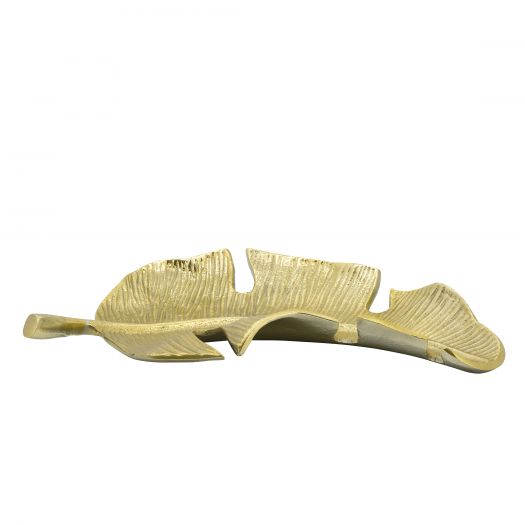 METAL, 13" TROPICAL LEAF TRAY, GOLD