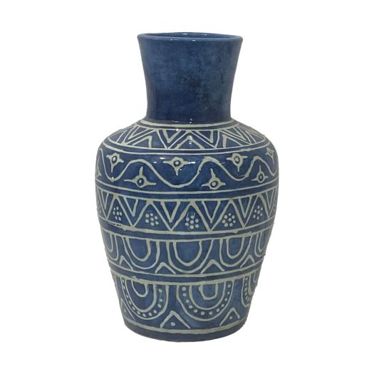 TERRACOTTA, 12"H VASE, BLUE