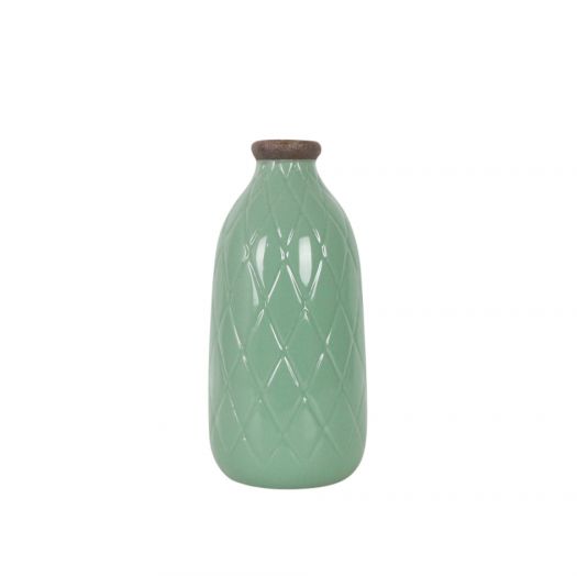 CER, 9" PLAID TEXTURED VASE, DARK SAGE