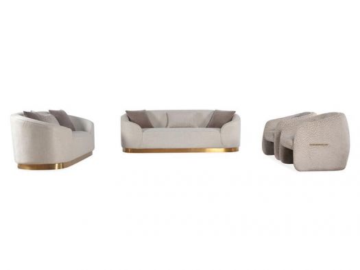 Wood Frame Beige Sofa Set