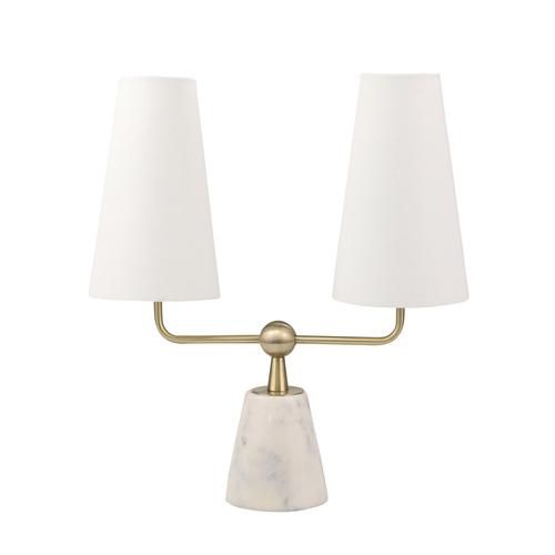 MARBLE / METAL 23" TWIN LIGHT TABLE LAMP, WHITE