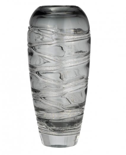 GLASS, 13"H VEINED VASE, SMOKE