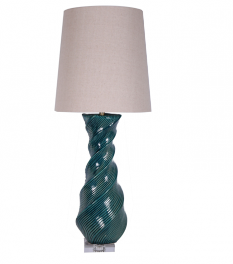 CERAMIC 38.5" BRAID TABLE LAMP, GREEN