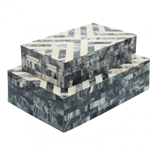 RESIN S/2 HERRINGBONE BOXES, BLACK/WHITE