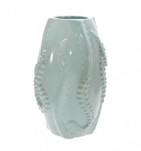 CERAMIC 12" OCTOPUS VASE, GREEN